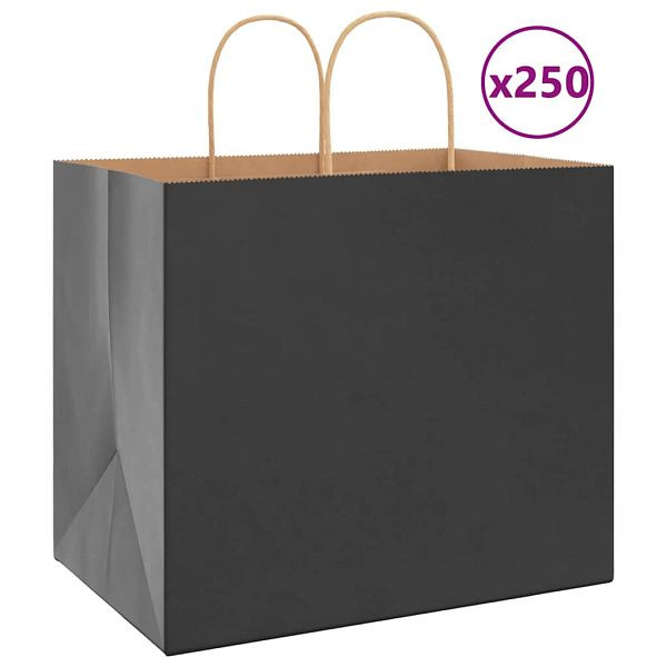 vidaXL Papiertragetaschen 250 Stk. mit Henkeln Schwarz 32x22x28 cm, 4101652