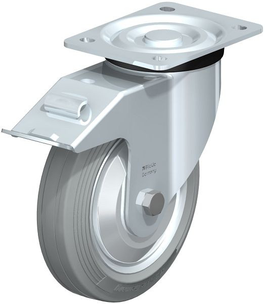 Blickle L-RD 182R-FI-VLI-FA Stahlblech-Lenkrolle, mittelschwere Ausführung, mit Anschraubplatte & Feststeller, Zweikomponenten-Vollgummi, Grau, 749507