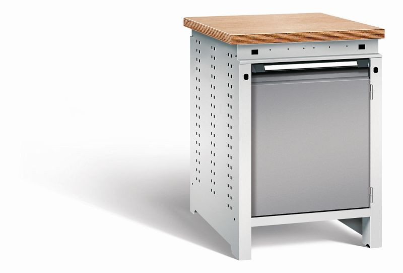 Otto Kind Werkbank Serie function Typ 104, Multiplexplatte 40 mm, bündig, 1Tür 570 mm, 1 Ablageboden, Gehäuse RAL 7035, Front RAL 7037, 072321167