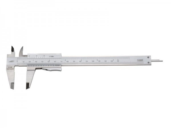 HELIOS PREISSER Taschenmessschieber, rostfreier Stahl, verchromt, Momentfeststellung, für 1/20 mm +1/128", Messbereich 0 - 150 mm, 184501