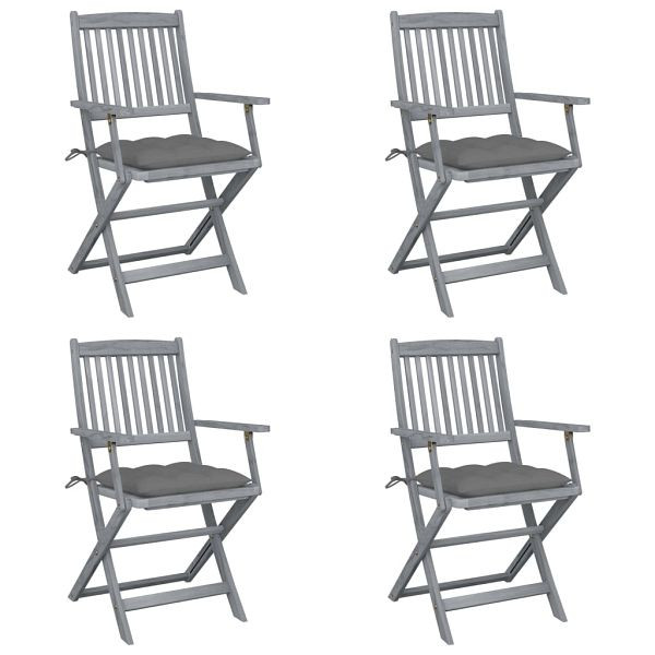 vidaXL Klappbare Gartenstühle 4 Stück mit Kissen Massivholz Akazie, 3064525