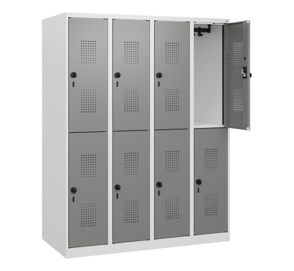 C+P Doppelstöckiger Spind Evolo PLUS, 8 Fächer, 1530x1200x500mm, 7035/0004, Drehriegel, 0493005-40 S10014