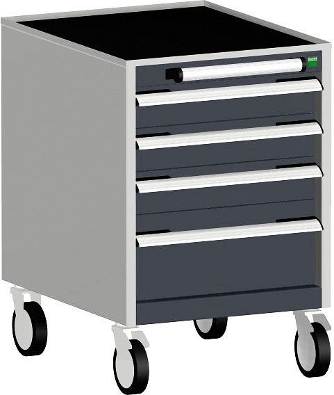 bott cubio Schubladenschrank mobil bestückt mit 4 Schubladen BxTxH: 525 x 650 x 780 mm, RAL 7035/7016, 40402111.19V