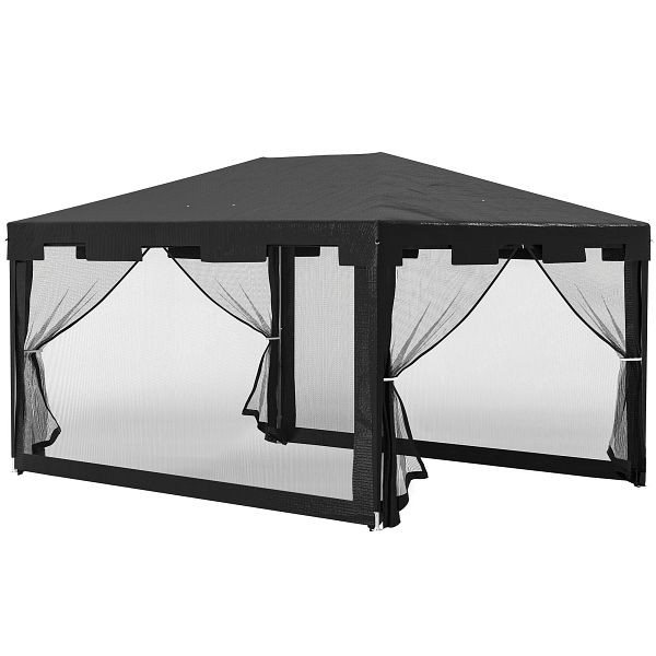 Outsunny Pavillon Gartenzelt 3 x3 m Pavillon, wetterbeständig, faltbar, 395cm x 295cm x 255 cm, Schwarz, 84C-022V03CG