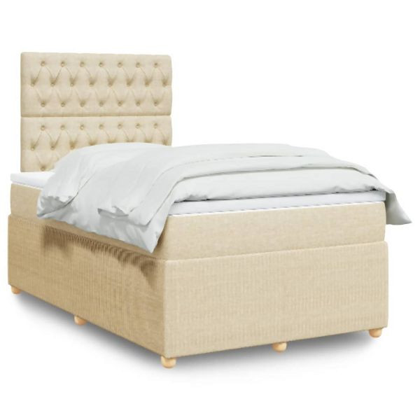 vidaXL Boxspringbett mit Matratze Creme 120x190 cm Stoff, 3292007