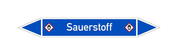 Schilder Klar Rohrleitungskennzeichen Sauerstoff, 187x26 mm Folie selbstklebend, 101675/31