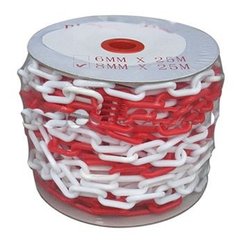 HMR Kunststoffkette 8 mm rot/weiß, Rolle 25 m, 34.020.22