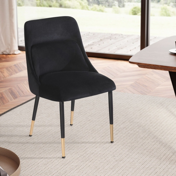 Wohnling Esszimmerstuhl Samt Schwarz Küchenstuhl mit Metallbeinen, Stuhl Gepolstert mit integriertem Rückenkissen, WL6.997