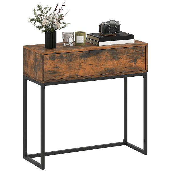 HOMCOM Konsolentisch Flurtisch mit Schublade, Industrie-Design, Flur Wohnzimmer, 80x30x76 cm, Schwarz, 837-361V02RB