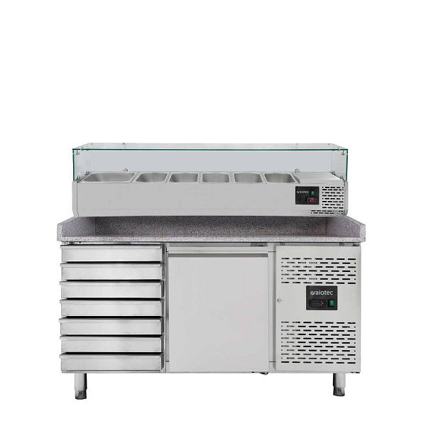 Vaiotec EASYLINE Pizzakühltisch 800 / 1-türig & 7 Schubladen "grau" inkl. Kühlaufsatz GN1/3, 11258