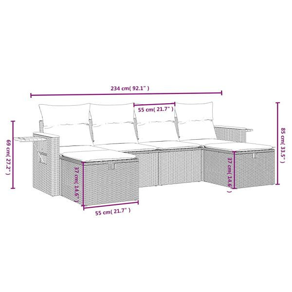vidaXL 5-teilig Garten-Sofagarnitur mit Kissen Schwarz Poly Rattan, 3263772
