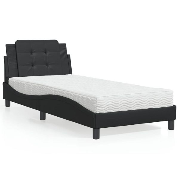 vidaXL Bett mit Matratze Schwarz 90x190 cm Kunstleder, 3208831
