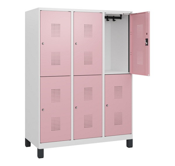 C+P Doppelstöckiger Spind Evolo PLUS, Füße, 6 Fächer, 1630x1200x500mm, 9016/3015, Zylinderschloss, 0493105-32 S10046
