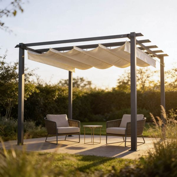 HOME DELUXE Pavillon mit Stoffdach SANTORA Creme - 300 x 300 cm, 75105