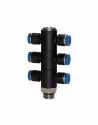 Riegler T-Mehrfachverteiler mit Innensechskant, 6-fach, drehbar, Außengewinde zylindrisch mit O-Ring (NBR), 109774