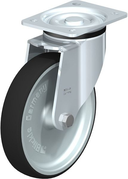 Blickle LK-PATH 200G Stahlblech-Lenkrolle, schwere Ausführung, mit Anschraubplatte, Thermoplastisches Polyurethan, Grau, 760103