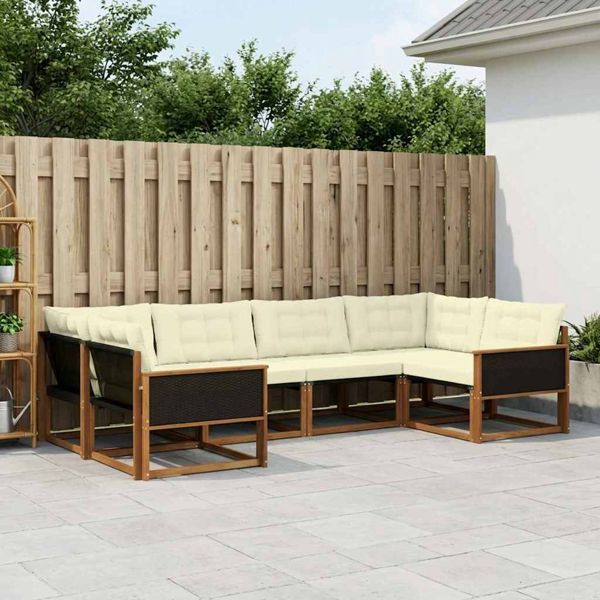 vidaXL Outdoor-Sofagarnitur mit Kissen 6-teilig Natur und Creme, 3381638