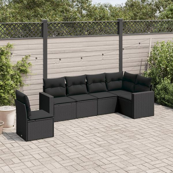 vidaXL 6-teilig Garten-Sofagarnitur mit Kissen Schwarz Poly Rattan, 3219015