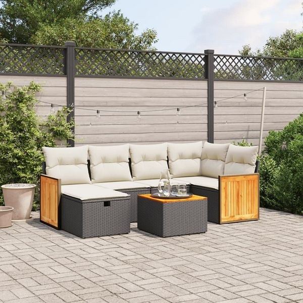 vidaXL 7-teilig Garten-Sofagarnitur mit Kissen Schwarz Poly Rattan, 3265739