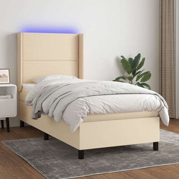 vidaXL Boxspringbett mit Matratze & LED Creme 100x200 cm Stoff, 3138218