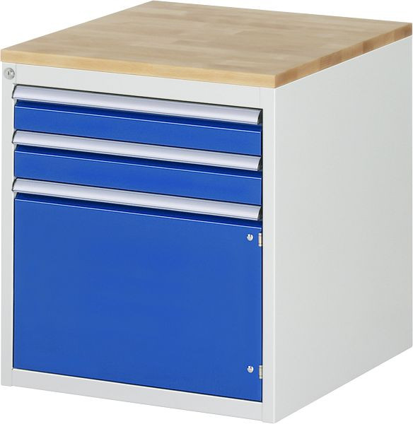 RAU Schubladenschrank Serie 7000, B580xT650xH645mm, Schubladen: 2xH90mm, 1 x Flügeltür-Größe-L 1xH360mm, Buche-Massiv-Arbeitsplatte, 03-L3.5AR-B.11