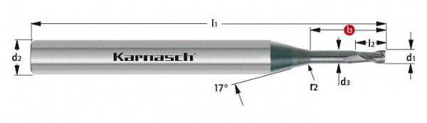 Karnasch VHM - Micro Schaftfräser d= 2,00 / d2= 4 / L3= 6,0 mm DCC 0318 - Graphit/Zirkonium, 3065420200060
