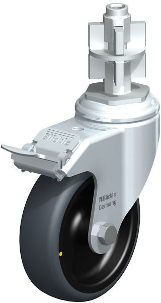 Blickle LKRA-TPA 101G-11-FI-ELS-E17 Apparate-Lenkrolle mit Expander & Feststeller, Thermoplastisches Gummi-Elastomer, Grau, 750709