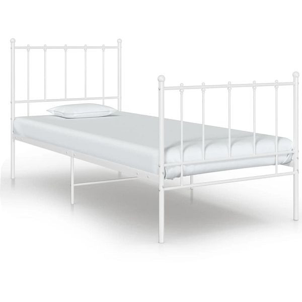 vidaXL Bett Weiß Metall 90x200 cm, Material: pulverbeschichtetes Metall, 324947