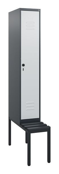 C+P Umkleidespind Classic PLUS, mit untergebauter Sitzbank, 1950x300x815mm, 7016/7035, Drehriegel, 0800505-10 S10043