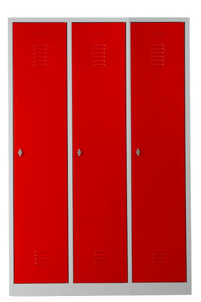 Gürkan Garderobenschrank, 50 x 118,5 x 180 cm, Lichtgrau, Feuerrot, Vorhangschloss, Hutboden & Kleiderhaken, WRC/3.18120, 105422