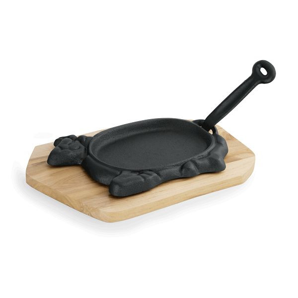 WAS Cast Iron 35 Servierpfanne mit Holzuntersetzer, Motiv Rind, 27, x 16 x 2 cm, Gusseisen, 3523280