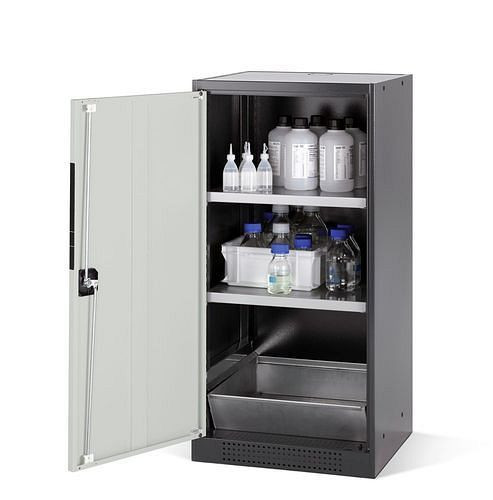 asecos Chemikalienschrank Systema CS-52L, Korpus anthrazit, grau, 2 Einlegeböden und Bodenwanne, 202550