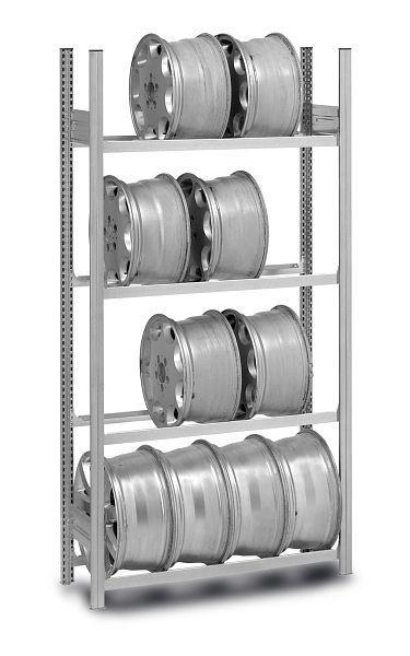 hofe Felgen-Grundregal, 2000x300x1000 mm, 4 Fachebenen, verzinkt, 150 kg Fachlast, 600 kg Feldlast, einseitige Bedienung, HZG20310FG