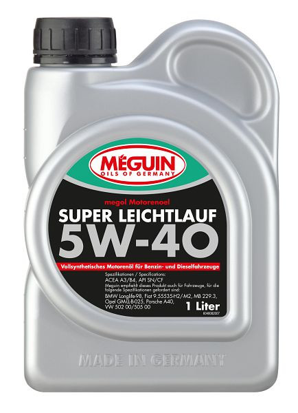 Meguin megol Motorenöl Super Leichtlauf SAE 5W-40 vollsynthetisch, Kanister Kunststoff, VE: 1 Liter, 4808