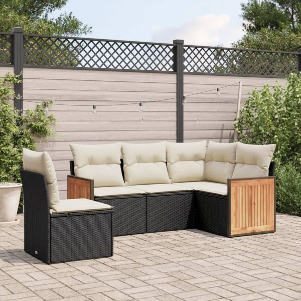 vidaXL 5-teilig Garten-Sofagarnitur mit Kissen Schwarz Poly Rattan, 3260054