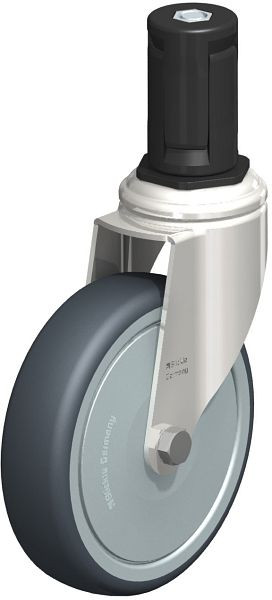 Blickle LKRXA-TPA 126KD-11-FK-EXR15 Edelstahl-Apparate-Lenkrolle mit Expander, Thermoplastisches Gummi-Elastomer, Grau, 853210
