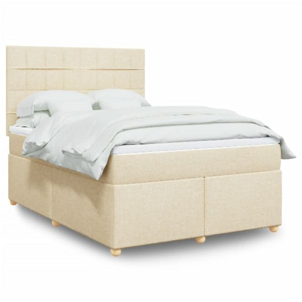 vidaXL Boxspringbett mit Matratze Creme 140x200 cm Stoff, 3291308