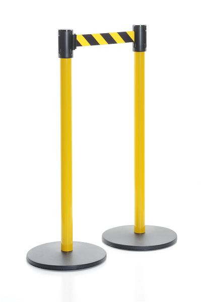 Tensator Safety Gurtpfosten, Stahlrohr gelb, Gurt: 3650 mm, gelb/schwarz diagonal gestreift, VE: 1 Paar, 888 35 D4