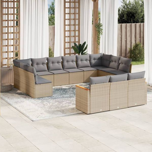 vidaXL 13-teilig Garten-Sofagarnitur mit Kissen Beige Poly Rattan, 3226458