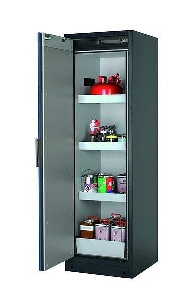 asecos Sicherheitsschrank Q-CLASSIC-90, Q90.195.060 in enzianblau RAL 5010 mit 3x Wannenboden Standard (Stahlblech), 30072-047-30080