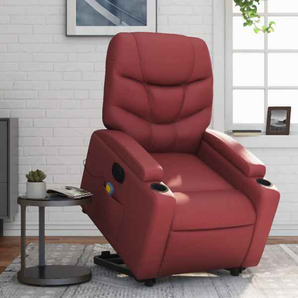 vidaXL Massagesessel mit Aufstehhilfe Elektrisch Weinrot Kunstleder, 3204683