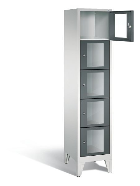 C+P Schließfachschrank Classic, H1850xB420xT500mm, Farbe: Lichtgrau / Anthrazitgrau, 5 Fächer, 8010A125 S10019