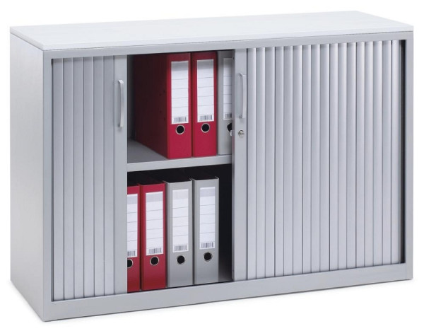 Deskin Rollladenschrank CONCEPT LINE, Alusilber, B 1200 x H 800 x T 420 mm, inkl. Topplatte lichtgrau, 1 Fachboden, 2 Ordnerhöhen, 249314