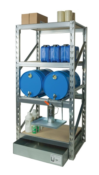 Rapid Abfüllplatz mit Auffangwanne für 2x 60 l und 3 Holzregalböden, 25 066