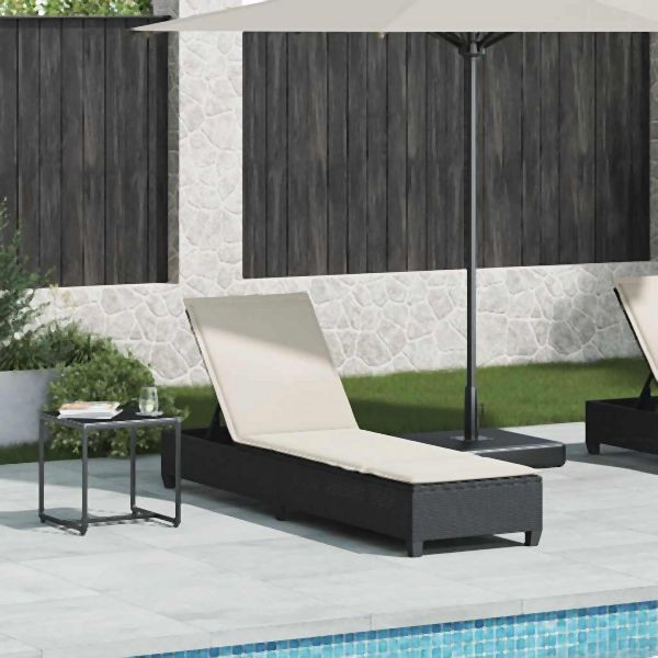 vidaXL Sonnenliege mit Auflagen Schwarz 55x200x25,5cm Poly Rattan, 4104093
