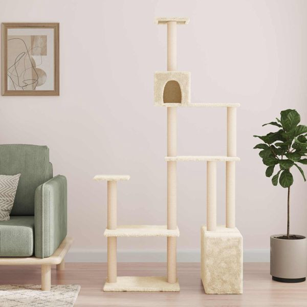 vidaXL Katzennbaum mit Sisal-Kratzsäulen Creme 177,5 cm, 172389