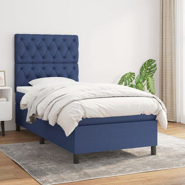 vidaXL Boxspringbett mit Matratze Blau 80x200 cm Stoff, 3141975