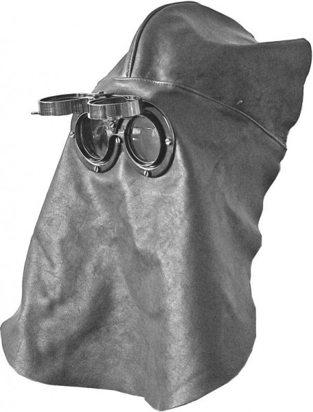 AschuA Schweißerhaube aus Leder für Zwangslagenschweißen, Schweißergläser können hochgeklappt werden, ohne Sichtscheiben, GFKBR001