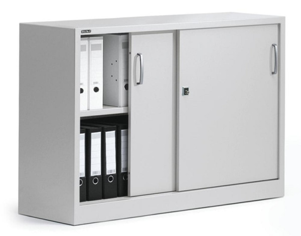 Deskin Schiebetürenschrank BASE L, Stahl, Lichtgrau RAL 7035, B 1200 x H 845 x T 420 mm, 220750