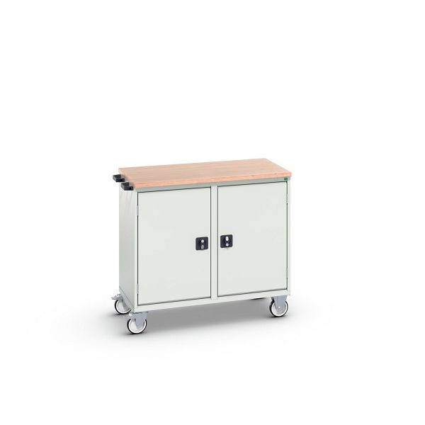 bott verso Montagewagen, mit 2 Türen, Fachböden und Multiplex-Top, BxTxH: 1050 x 600 x 980 mm, Lichtgrau / Lichtgrau, 16927141.16